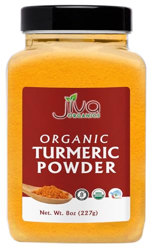Jiva Organics Organic Turmeric Powder w/Curcumin 8oz Jar - 100% Raw Natural Pure Non-GMO - Lab Tested & Reports Available