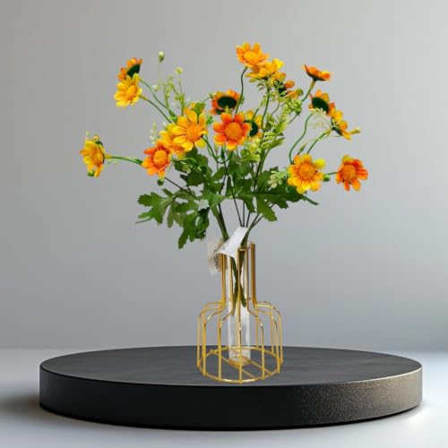 Image of CURATED CART Artificial Daisy Flowers - 1 Bunch of Small Flowers, 30 cm Tall with 10 Flower Heads per Stem - UV Resistant Plastic Plants for Indoor & Outdoor Use - Home, Garden (No Vase)