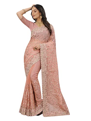 Sari de mariage en organza pêche idéal pour vos cérémonies et grandes fêtes élégantes