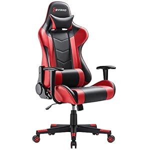 Devoko Ergonomic Gaming Chair Racing Style Adjustable Height High-Back PC Computer Chair with Headrest and Lumbar Support Executive Office Chair (Black/Red)