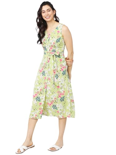 Image of Tokyo Talkies Womens Green Printed Aline Dress