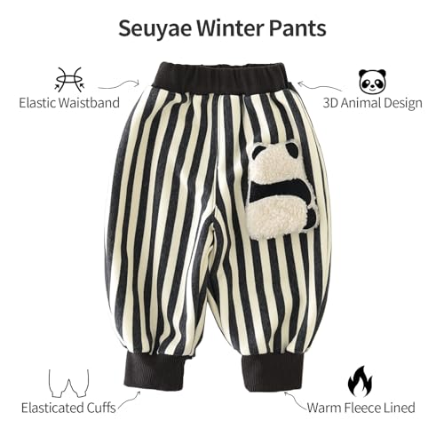 Baby Boys Girls Fleece Lined Jogger Pants Neutral Striped Thickening Cartoon Animal2