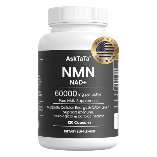 AskTaTa NMN Supplement 60000mg Nicotinamide Mononucleotide NAD+ Precursor Supports Mitochondrial Function, Cellular Energy & Healthy Aging 120 Capsules 60 Servings
