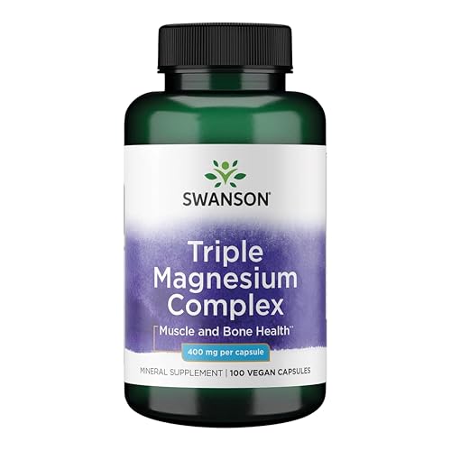 Swanson Triple Magnesium Complex 400 mg 100 Vegan Caps Halal Reduce Stress Tiredness Fatigue Supports Nerve Muscle Bone Mood Cognitive Health