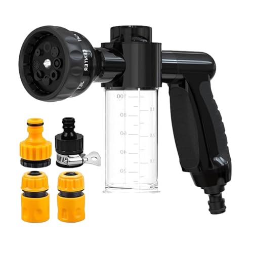 Garden Hose Nozzle - Foam Sprayer with Dispenser Bottle, 8-Way Adjustable Spray Pattern, High-Pressure Snow Foam Handle for Watering Plants, Lawn, Car Cleaning and Gardening Tasks