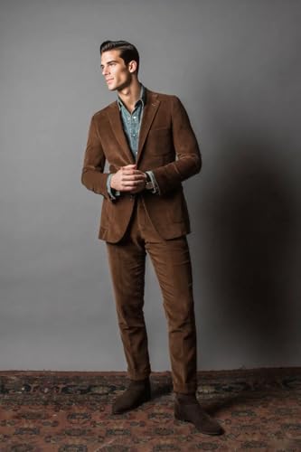 VENNYNG Men's Corduroy 3-Piece Suit Vintage Style Fall Wedding Suit Jacket Vest Pant Set Tailored Fit2