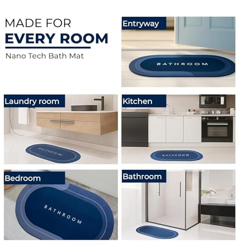 Image of Waterproof Bathroom Doormat with Non Slip Backing, Quick Dry Floor Mat for Bathroom, 60 x 40 cm (4, Multicolor, Pack of 4)
