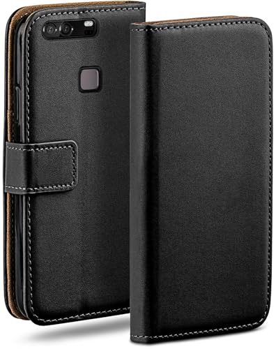 moex Book Hülle für Huawei P9 Handyhülle mit Kartenfach, Hülle klappbar 360 Grad Schutzhülle, Klapphülle Flip Hülle Cover, PU Leder Handytasche Lederhülle, Schwarz