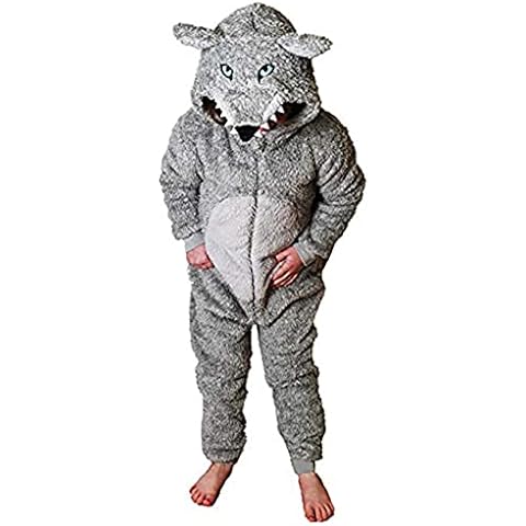 Onesie for Boys or Girls Fluffy Grey Wolf with Tail -Animal Costumes AllinOnes in Kids Age 5-6 Years WOLF N Cover