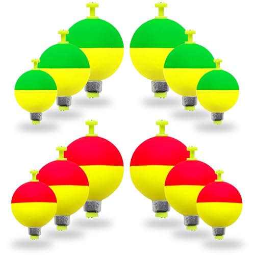 FISHCORNER 12 Pcs Fishing Bobbers Floats Snap-on Fishing Bobber Ball Shape Fishing Float Corks Weighted Bobbers for Fishing Crappie Panfish Bluegill Trout