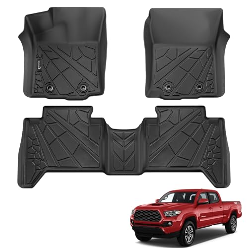 PARTZER Floor Mats for Toyota Tacoma 2016-2023 Double Cab (Only Fit Automatic) Custom Fit All-Weather TPE Floor Liners Front & 2nd Row Mat for Tacoma Car Accessories