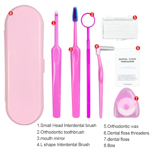 Image of Boxed Portable Orthodontic Care Kit Orthodontic Toothbrush Kit for Braces for Orthodontic Patient Travel Oral Care Kit Dental Travel Kit Interdental Brush Dental Wax Dental Floss (8 Pcs /Pack)-Blue