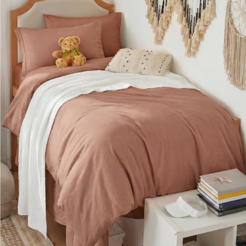 Image of Bedsure Prewashed Twin Duvet Cover, Cotton-Like Bedding Set, Mocha Mousse | Ultra Soft, Relaxed Texture, Twin XL Breathable Comfort, Hidden Zipper, 8 Corner Ties, Easy Care, OEKO-TEX, Year-Round Use