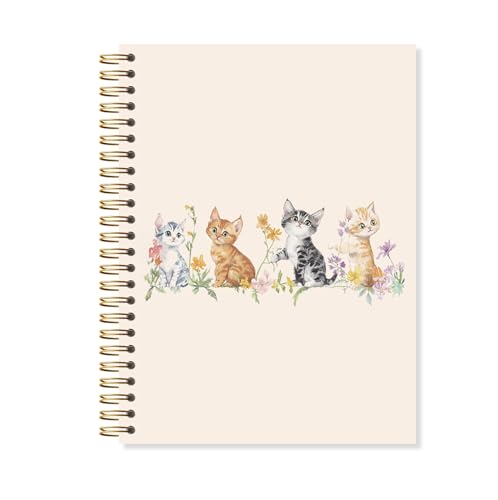 OSLYSOF Cute Floral Cat Spiral Notebook, Cat Lover Gifts Office Supplies, Cute Kitty Kitten Notebooks for Note Taking, Pet Lover Gifts Journal, 5.5x8.3 Inch with 164 Pages