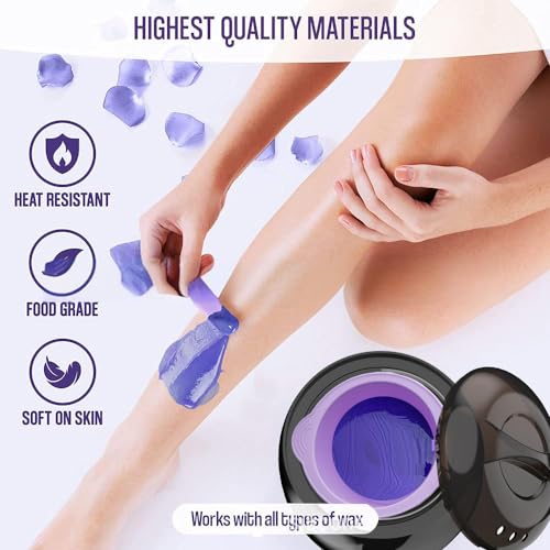 Image of Silicone Wax pot Liner, Silicone Wax Bowl Warmer liner, Non-Stick Melt Pot Replacement, Reusable Melt Liner with 50 Pcs Waxing Sticks Body Hair Removal 14 oz Purple