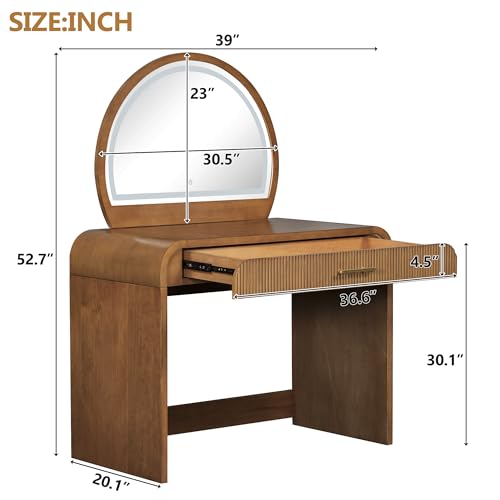 Image of JIVOIT 39 inch Vanity Table with Mirror, Makeup Vanity Table with Removable Mirror, Dressing Table with Drawer, Curved Edges and Elegant Design, Modern Dressing Table Desk for Bedroom