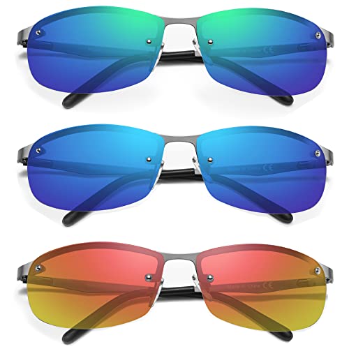 Image of 3 Pack Polarized Sunglasses for Men, Semi-Rimless Frame Driving Fishing Sun glasses UV400 Block Glare /Blue Light