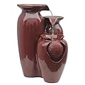 Teamson Home Jar 3 Tiered Floor Waterfall Fountain with Pump for Outdoor Patio Garden Backyard Decking, 20 Inch Height, Brown