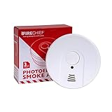 Firechief Smoke Alarm - 9V Replaceable Battery - 3 Years Warranty - Ceiling Mounted Photoelectric Smoke Alarm with LED Indicator & Test/Silence Button - Home Fire Alarm
