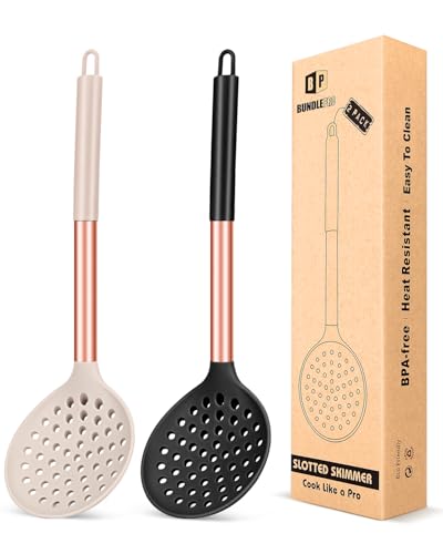 Kitchen Ladle Strainer Set of 2 Large Slotted Spoon with High Heat Resistant BPA Free Non Stick Cooking Skimmers For Draining and Frying