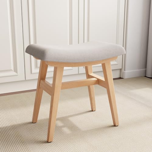 Image of Wooden Vanity Stool, Makeup Small Bench Seat Solid Wood with Upholstery Saddle Seat Stools Concave Ergonomic Chair Easy to Install for Bedroom Wooden Vanity Chair, Wooden Stool 16 inch log Color