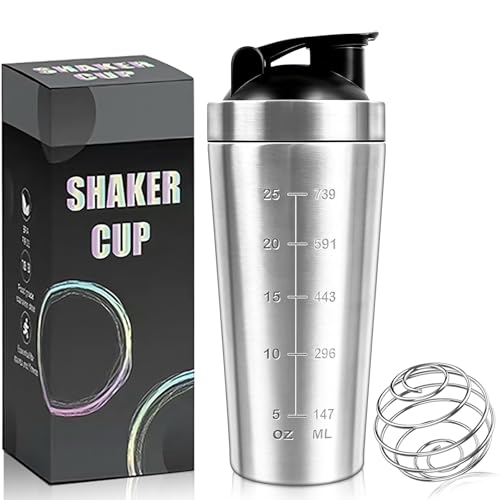 UZSUZZ Shaker en acier inoxydable 900 ml avec graduation optimale, sans BPA et anti-fuite pour protéines, régime et fitness avec balles