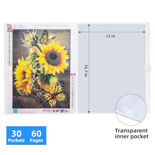 Image of Diamond Art Storage Book with Accessories Painting Storage for Diamond Painting Kits, Tools & Supplies Album 16.2x12inch Art Collection Binder Book A3 Folder 40x30cm(White)