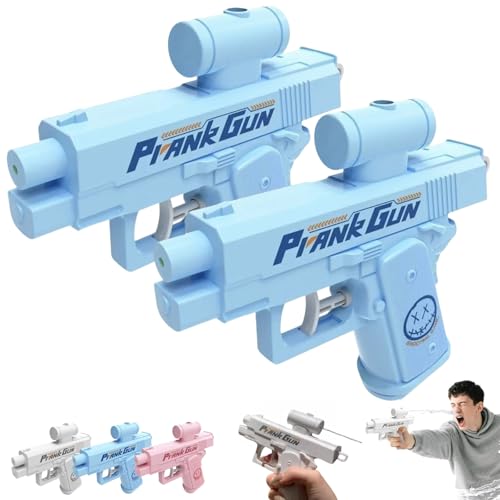 Pistola de agua bidireccional de broma, 2 pistolas de agua de broma desde la parte delantera y trasera, divertido juguete de broma de oficina y escuela (2 unidades, azul)