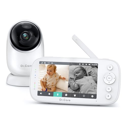 Image of Dr.Care NovaView Video Baby Monitor - 5 inch 1080P Split Screen Display, 5000mAh Battery, Clear Night Vision, Real-Time /VOX, 2X /4X Zoom, 1000ft Range, 2-Way Audio, Pan & Tilt, No WiFi Baby Camera