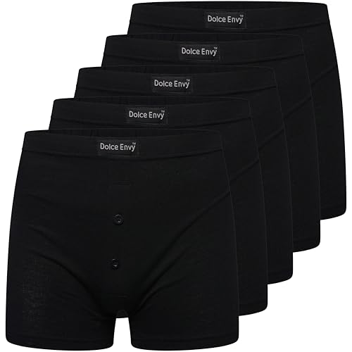 DOLCE ENVY Pack of 5 Men's Boxer Shorts Everyday Comfort Cotton Rich Trunks Underwear Stretch Moisture-wicking and Breathable. (UK, Alpha, M, Regular, Regular, BLACK)