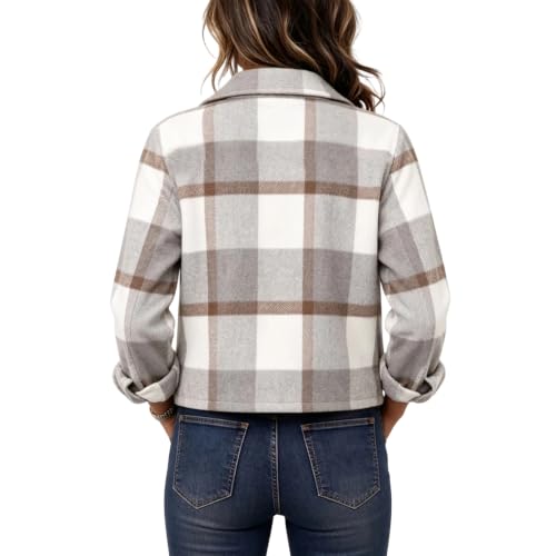 Elneeya Womens Plaid Jacket Cropped Vintage Button Up Collared Fall Coat - image 5