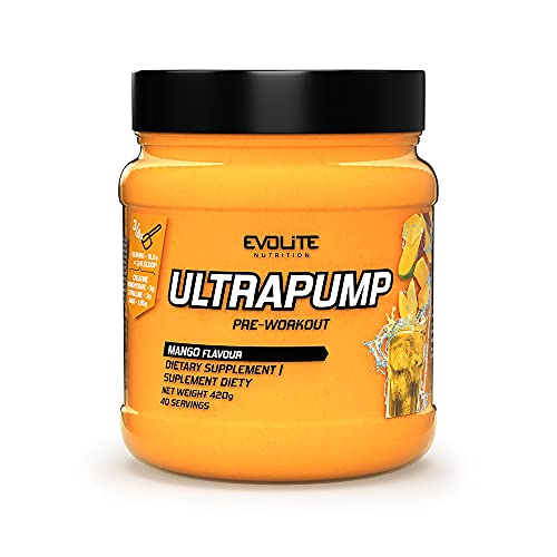 Evolite Nutrition Pre Workout Booster Puissant Ultra Pump 420 g Avec Creatine Monohydrate et Caféine - Beta Alanine - L Arginine - Citrulline Malate - Taurine Power (mangue) Cover