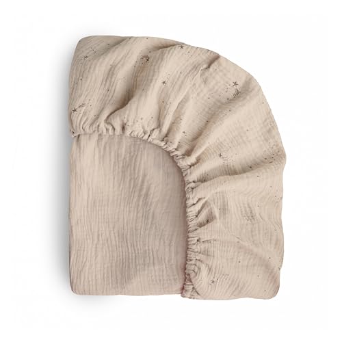 Image of mushie Extra Soft Muslin Fitted Crib Sheet | 192 Thread Count | 28"x 52" (Falling Stars)