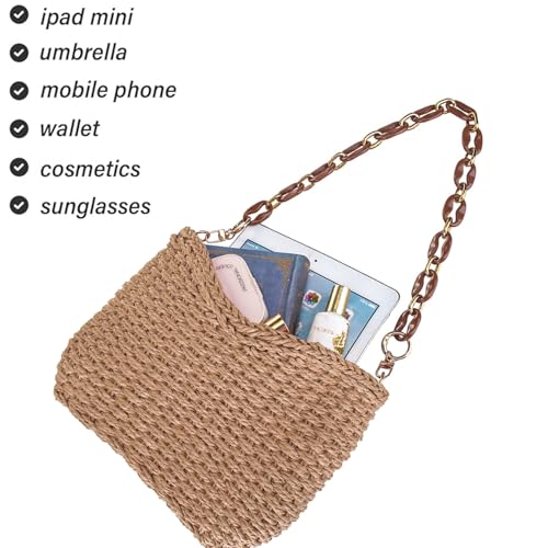 Image of YYW Small Handmade Straw Bag for Women, Natural Summer Beach Shoulder Bag Rattan Crossbody Purse for Women