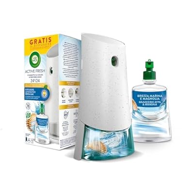 Foto di Airwick Active Fresh Deodorante per Ambienti, Confezione con 1 Diffusore Automatico senza gas, 1 Ricarica alla Fragranza Brezza Marina e Magnolia 228ml, 2 Pile AA, Neutralizza Odori 24/7