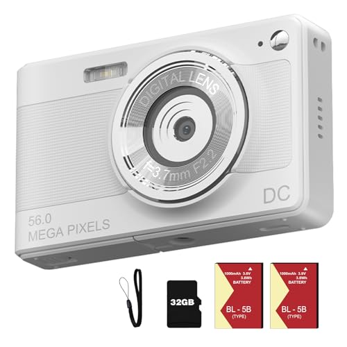 Digital Camera, FHD 1080P Digital Cameras for Kids Boys Girls Compact Digital Point and Shoot Camera with 16X Zoom Anti Shake 32GB Card Small Kids Camera, White