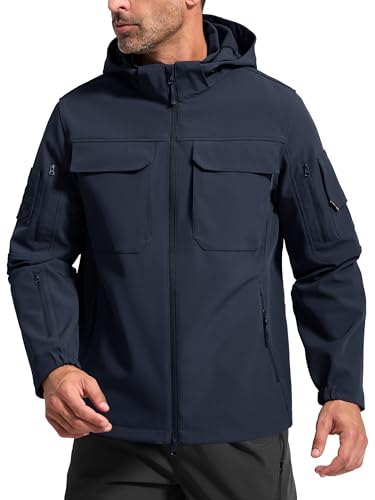 Image of FREE SOLDIER Men's Waterproof Softshell Jacket Fleece Lined Outdoor Jacket Tactical Military Hoodie Windbreaker