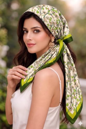 Image of Satin Square Head Scarf for Women, Floral Printed