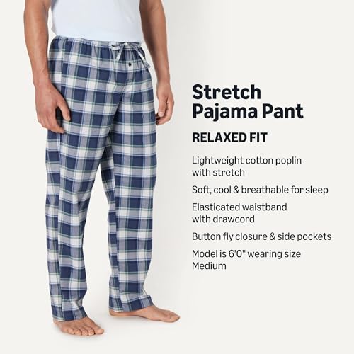 Image of Amazon Essentials Men's Cotton Poplin Straight-Fit Pajama Pants with Pockets, Elastic Waist, Drawstring