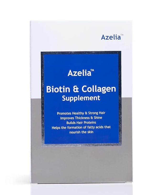 Image of Azelia Biotin & Collagen Supplement, 30 Tablets, Hair Growth Formula with Vitamin C, Omega 3, Zinc for Strong Hair, Thickness & Shine By Glorida