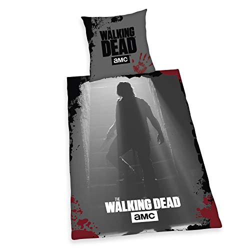 Herding The Walking Dead Juego de Cama, algodón, Gris/Rojo, 80 x 80 cm, 135 x 200 cm