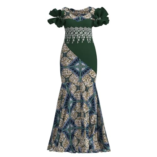 Image of iooiooi Womens Elegant Ankara Maxi Mermaid Dress Lace Decorated African Gowns