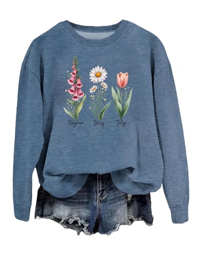 Foxglove Daisy Tulip Sweatshirt, Classic Graphic Print Unisex ，Foxglove Daisy Tulip Shirt