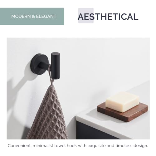 Image of Angle Simple Bathroom Towel Hook, Robe Coat Hook for Wall, Matte Black