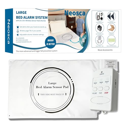 Neosca Large Bed Alarm for Elderly Adults, 20 x 30 in Wireless Bed Alarm Pad with Caregiver Pager, Pressure Sensor Pad Alarm, Bed Exit Monitoring, Fall Prevention, Dementia & Alzheimers Care