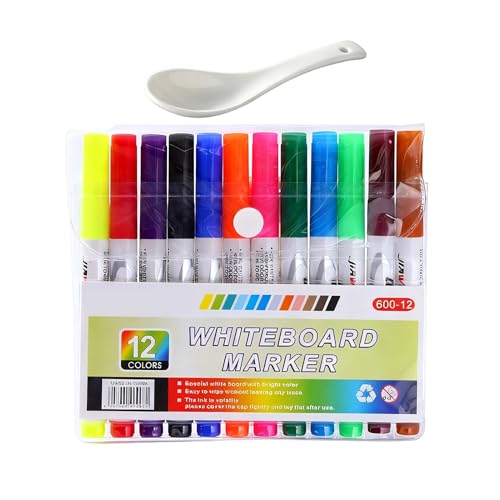 Stylos de peinture à l'eau magiques de 12 couleurs, kit stylos marqueurs flottants pour peinture gribouillage avec cuillère, marqueurs de tableau blanc lavables à pointe fine pour dessins denfants