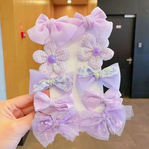 Image of SYGA 10-Piece Baby Hair Clip Set for Girls Adorable Bow and Flower Designs Hair Pin Soft, Lightweight, and Stylish - Light Purple