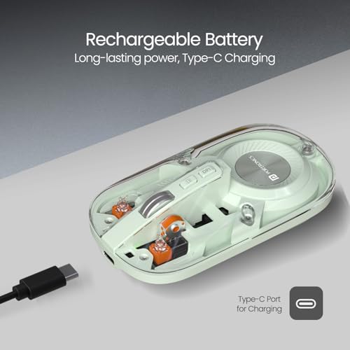 Image of Portronics Toad 8 Transparent Wireless Bluetooth Mouse with Dual Wireless (BT + 2.4 GHz), Rechargeable Battery, Noise-Free Clicking, Show /Hide Desktop, Multi-Device Pair, Adjust Sensitivity (Green)