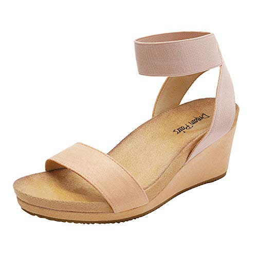 DREAM PAIRS Womens Elastic Ankle Strap Open Toe Platform Wedge Sandals Comfortable Summer Shoes for Women,Size 8,Nude,NINI-5