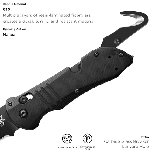 Benchmade - Triage 917 Tactical Knife, Glass Breaker and Rescue Hook with Black G10 Handle (917SBK) - Thumbnail 4